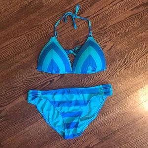 Padded Blue Stripe Bikini Set